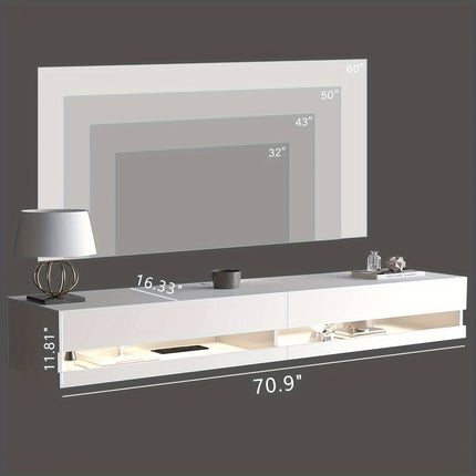 Modern Minimalist Floating TV Stand with LED Lights & Power Outlets, Wall-Mounted Entertainment Center