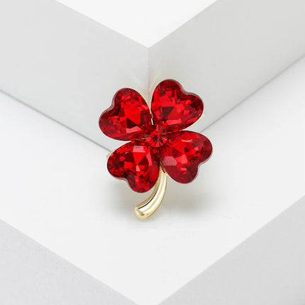 Fashion Simple And Compact Heart Shape Rhinestone Four-leaf Clover Brooch