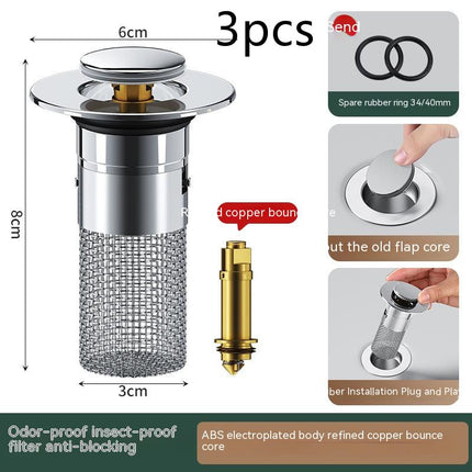 Long Pop-Up Sink Drains Filter Bathroom Press Bounce Basin Plug Stopper Wash Basin Hair Catcher Sink Strainer Kitchen Supplies