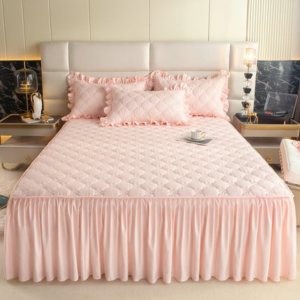 Quilted Fitted Sheet Dust Cover Bed Skirt Fitted Sheet Solid Color