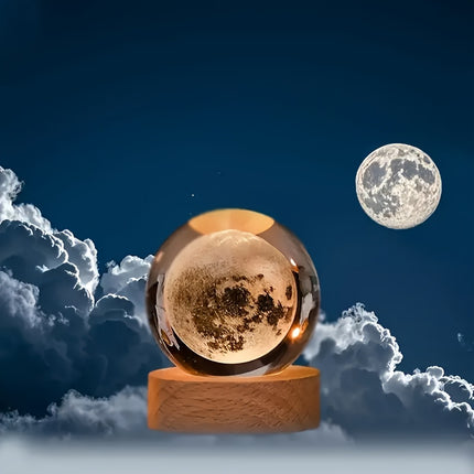 1 Mini 60mm/2.36in 3D Laser Engraved Crystal Ball Decorative Night Light, for SATURN Solar System for Galaxy USB