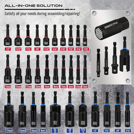 80pcs Premium Magnetic Impact Nut Driver Set Metric & SAE with Socket Adapters, Bit Holder,