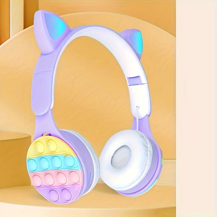 Cute Cat Ear Headphones - Wireless, Pink & White with Vibrant LED Lights, Heavy Bass,