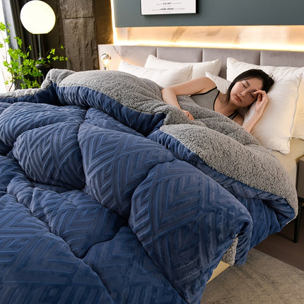 1pc Embossed Velvet Thickened Solid Color Plush Winter Comforter - Ultra-Soft, Lightweight,