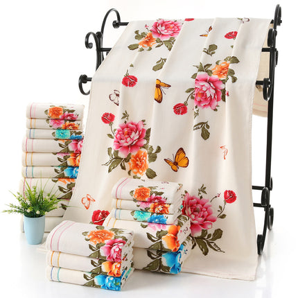 Two-color Fabric Towel Printed With Peony Flowers