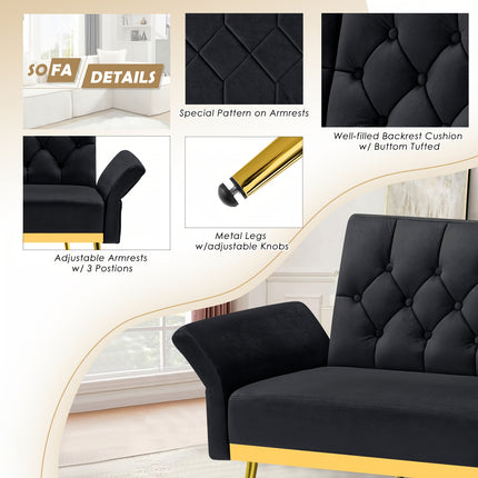 Sofa Bed With Adjustable Armrests & Backrests, Modern Recliner Sleeper Couch With Tufted Design