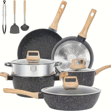 12 POTS and pans Set, Non-stick Cookware Set, Induction Cookware Non-stick Granite Cooking Set