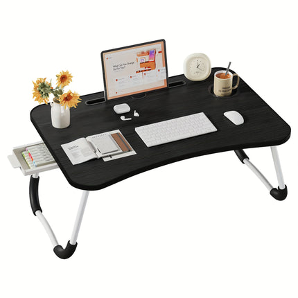 Portable Foldable Laptop Bed Desk Table Tray with Cup Holder & Storage Drawer