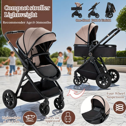 Complete Set of a 3-In-1 Stroller, Buggy, And Baby Bed with a One-Click Folding Feature, Designed for Newborns