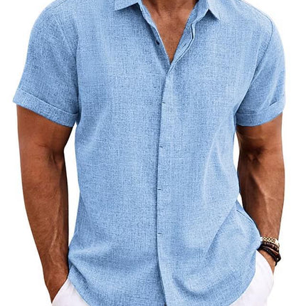 Men's Solid Color Loose Linen Short-sleeved T-shirt