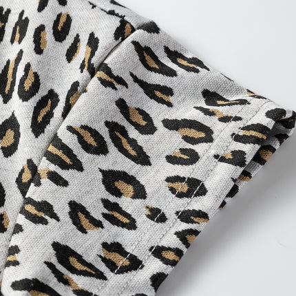 Beige Leopard Print Casual Tee and Pants 2pcs Outfit