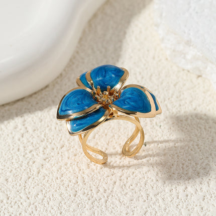 Fashionable Floral Oil-drip Womens Ring In Multiple Colors Adjustable