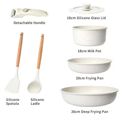11-Piece Non-Stick Cookware Set, 11 in 1, Ceramic Kitchen Set, Pots and Frying Pan with Detachable Handle