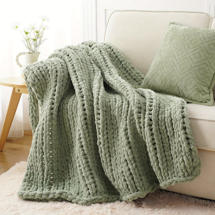50"x60" Chunky Throw Blanket - Thick & Soft Chenille Yarn Oversized Green