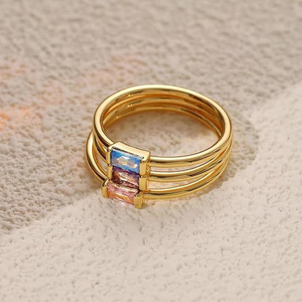 Womens Gold-plated Colorful Square-cut Ring In A Non-fading Rectangular Design