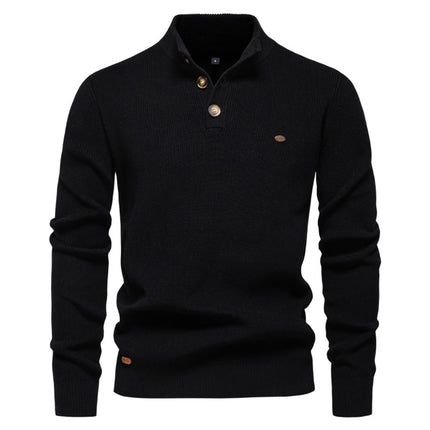 Men's Zipper Stand Collar Knitted Sweater Fashion Slim Solid Color