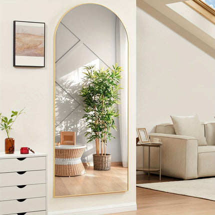64"x21" Black Arched Full Length Mirror, Standing Leaning or Mounted Hanging Wall Mirror for Bedroom,