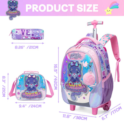 3pcs Purple Pink Series Integrated Rolling Backpack Set Rolling Backpack, Shoulder Bag, Pencil Case