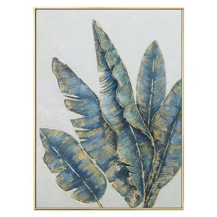 Handmade Oil Painting Canvas Wall Art Decoration Green Plants Abstract Texture Golden And Green Banana Leaves For Home Living Room Decor Rolled Frameless Unstretched Painting