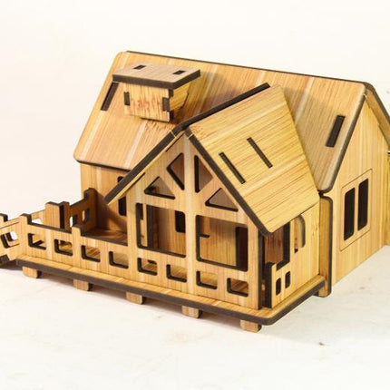 Wooden 3D Stereo Puzzle Small House Building Assembly Model DIY Ornaments