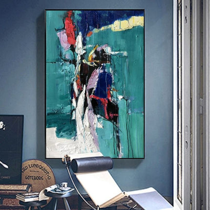Handmade Oil Painting Canvas Wall Art Decoration Modern Abstract Texture Blue And Green For Home Living Room Decor Entrance Niche Art Installation Rolled Frameless Unstretched Painting