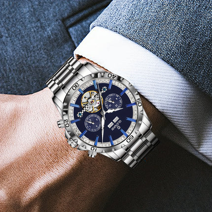 Men's Automatic Mechanical Watch - Luxury Blue Dial with Golden accents, Date Display