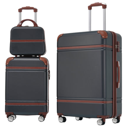 Hardshell Luggage Sets 3 Pieces with TSA Lock Black ABS Spinner Suitcase and Cosmetic Case