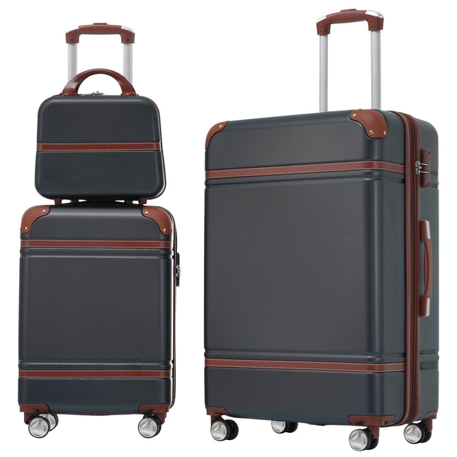 Hardshell Luggage Sets 3 Pieces with TSA Lock Black ABS Spinner Suitcase and Cosmetic Case