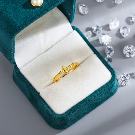 Simple Gold Polished Cross Ring In Japanese And Korean Style