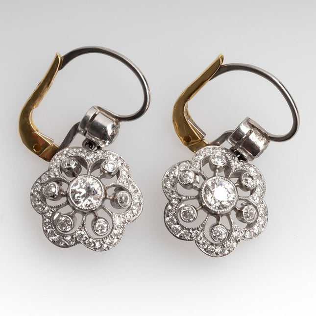 Fashion Two-tone Flower Drop Exquisite Gorgeous Diamond Earrings