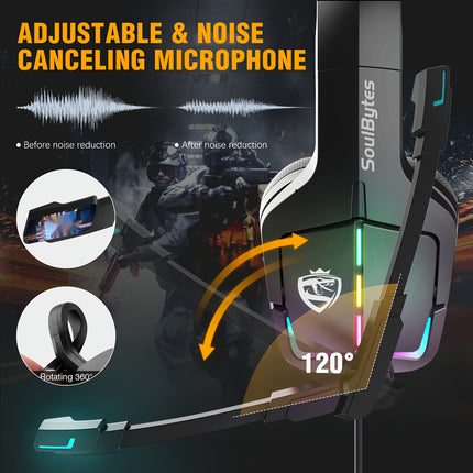 Headphones - Surround Sound Wired Headset for PS4/PS5/PC/Xbox One Gamers with Crystal-Clear Mic,