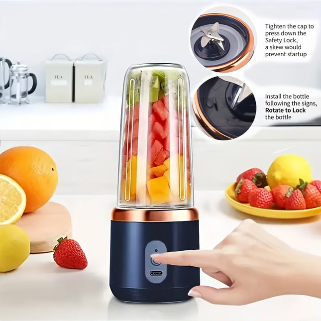 1pc/Set, High-Quality Juicing Cup, 400 Ml Capacity Cup Body, Two-In-One Portable Lid, 6-Blade Juicing, Sports Travel Blender, USB Rechargeable