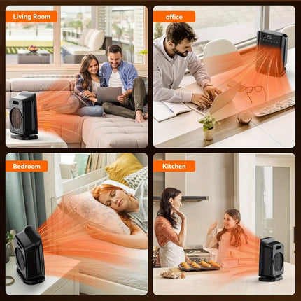 1500W Portable Heater with Thermostat, 24H Timer, 75°Oscillation, ECO Mode