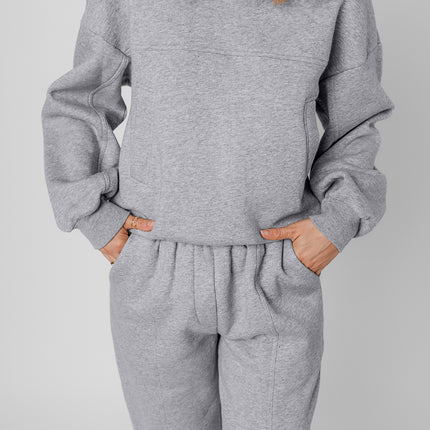 Gray Solid Exposed Seams Hoodie and Joggers Activewear Set