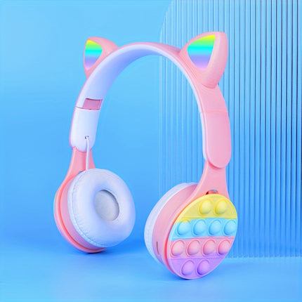 Cute Cat Ear Headphones - Wireless, Pink & White with Vibrant LED Lights, Heavy Bass,