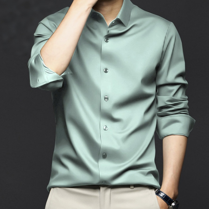 Men's Wrinkle-Resistant Non-Iron Formal Business Casual Premium Ice Silk Dress Shirt