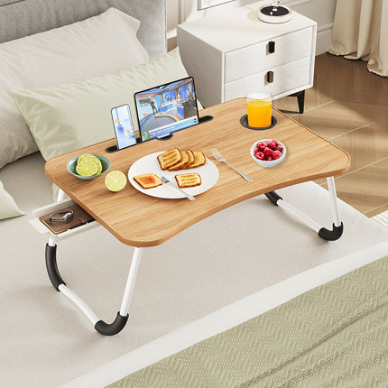 Foldable Laptop Lap Desk with Cup Holder and Drawer - Portable Dining Bed Tray, Suitable for Dining, Writing,