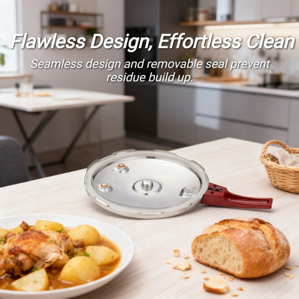 22cm/6L Large Capacity Stainless Steel Pressure Cooker with 1600-Ton Triple-Layer Base, 6 Safety Features