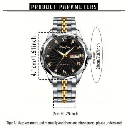 A Stylish Automatic Mechanical Watch for Men with a Calendar, Luminous Hands