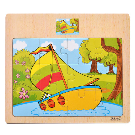 Wooden 12-piece Puzzle Puzzle Infant Children Early Childhood Educational Toys Animal Transportation Wooden Puzzle Toy