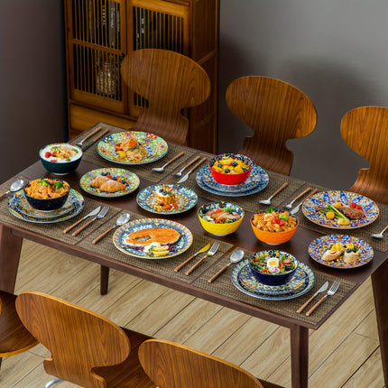 18pcs Porcelain Bohemian Style Dinner Set | Includes Dinner Plates, Dessert Plates, Cereal Bowls,