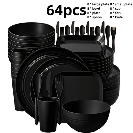 32/64pcs Lightweight PP Plastic Kitchen Set - Sturdy Tableware Suitable for Microwaves And Dishwashers