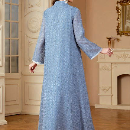Ramadan Dubai Sequins Long Dress  Elegant Kebaya Abaya with Bright Line Decoration, 100% Polyester