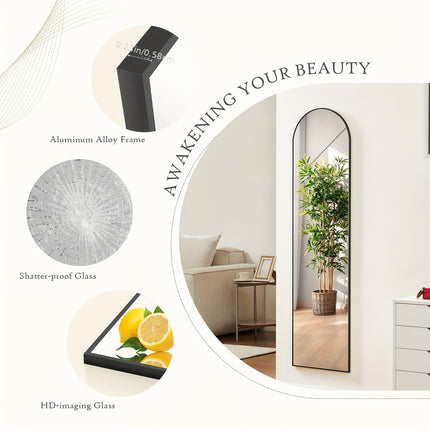 56"x19" 64''x21'' Aluminum Alloy Frame Floor Mirror, Black - Free Standing