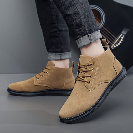 Men'S Casual Fashion Sneakers - Low Top Lace-Up Boots, Solid Color, All-Season, with PU Upper