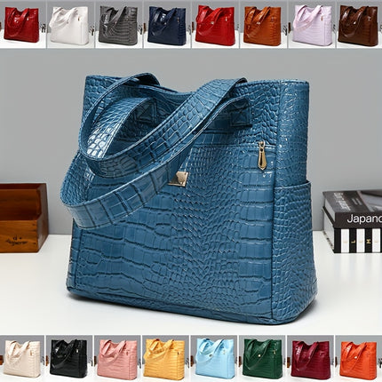 Crocodile Pattern Handbag - Large Capacity, Multi-Pocket Shoulder Handbag with Zipper Closure