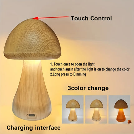 USB Dimmable Mushroom Table Lamp with Touch Control, Smart Tri-Color Mushroom Lamp