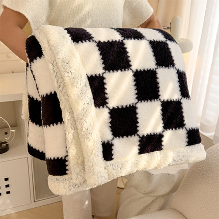 1pc Extra Thick Plaid Blanket - Brown/Beige/White/Black Checkered Bedspread