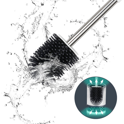 Deep-Cleaning Silicone Toilet Brush with Base for Bathroom or Guest Toilet, White, Antibacterial