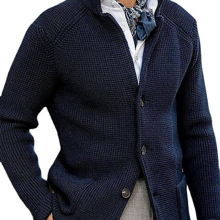 Stand Up Collar Cardigan Men Knitted Jacket